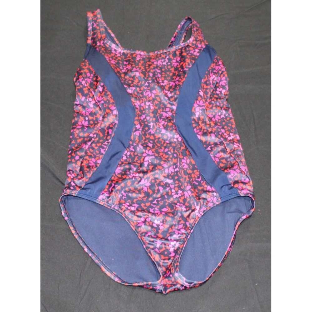 Lands' End One Piece Swimsuit Womens 14 Long Floral Slimming Blue Pink
